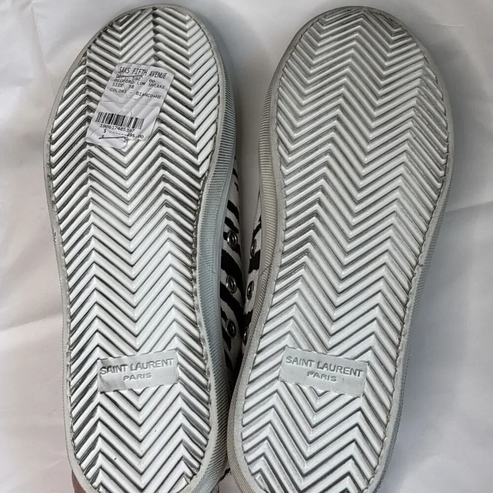 Saint Laurent Paris Zebra Print Low Top Sneakers Canvas Shoes New Box Dust Bag